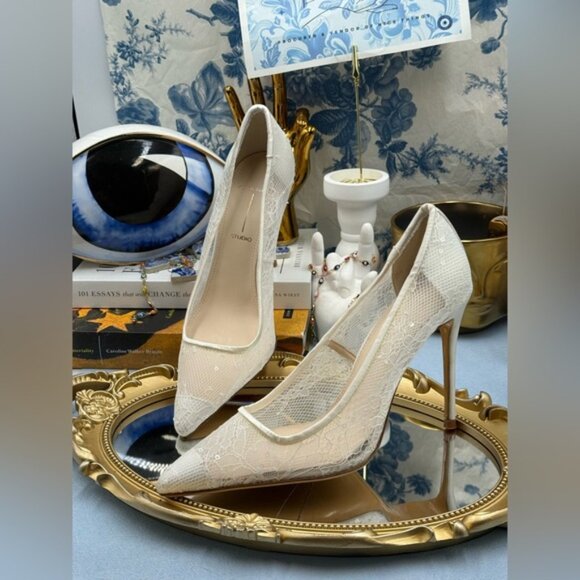 🆕 BLACK SUEDE STUDIO 🧿 NWOB Gia 100 Lace Pointed Toe Pumps, Sz 37 US 7 - Picture 9 of 16